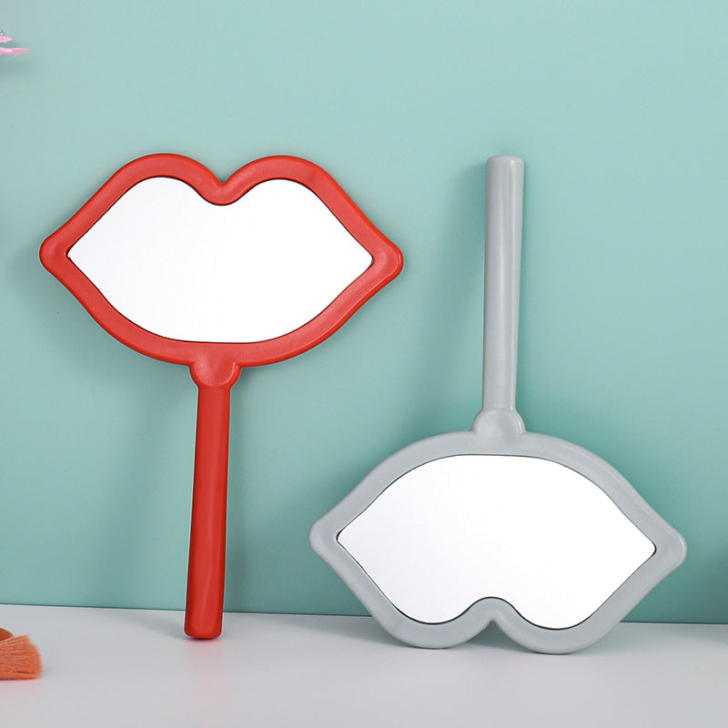 A new lip handheld makeup mirror can be printed LOGO handle mirror high definition portable makeup mirror DIY mini mirror - Mixbatch