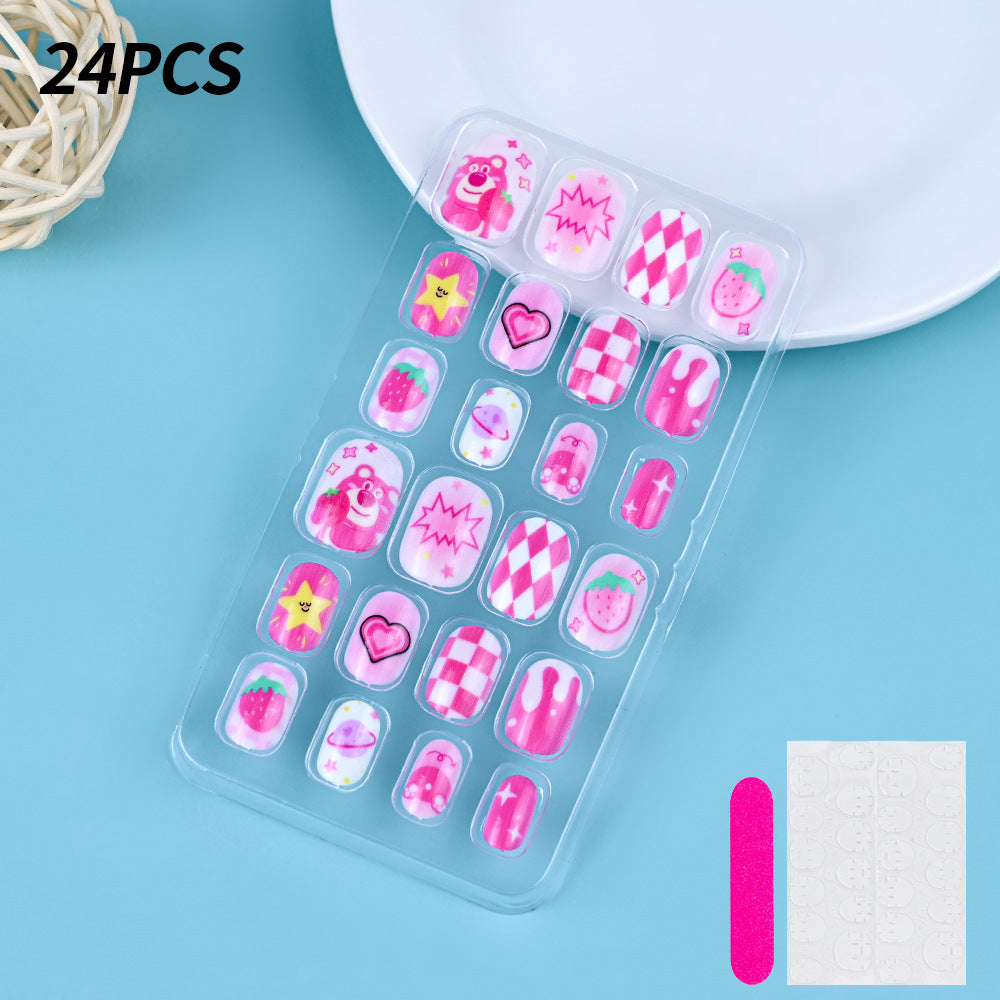 A Cross-border 24 pieces of children wearing nail cartoon animated nail patch removable girl cute manicure fingernail piece - Mixbatch