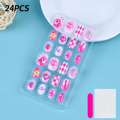 A Cross-border 24 pieces of children wearing nail cartoon animated nail patch removable girl cute manicure fingernail piece - Mixbatch