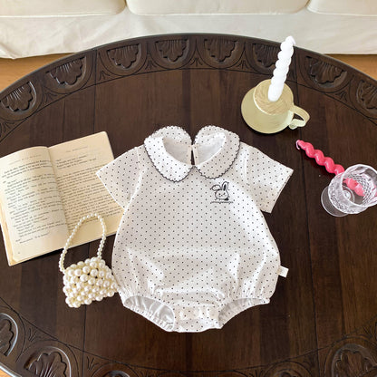A ins wind summer baby girl triangle bag fart clothes baby rabbit embroidered jumpsuit newborn doll collar climbing suit - Mixbatch