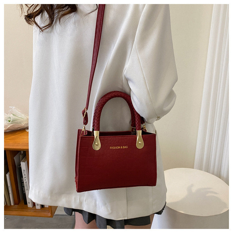 A Fashion Small Square Bag Women's Stone Pattern Woven Shoulder Crossbody Casual Women's Bag Approved - Mixbatch