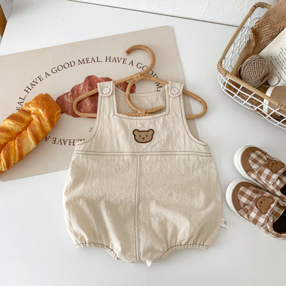 A South Korean children's clothing summer cartoon teddy bear bag fart jacket ins baby shoulder strap triangle jumpsuit - Mixbatch