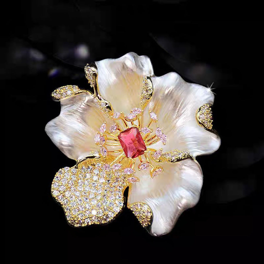 A new elegant temperament blazer pin heavy industry luxury accessories high design zircon flower brooch - Mixbatch