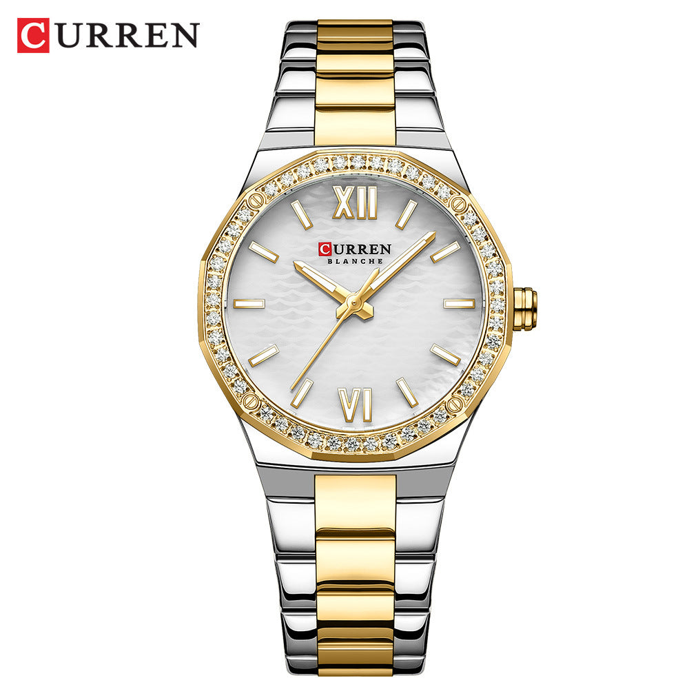A 9103 Ladies Korean Small Fashion Diamond-encrusted Polygon Waterproof Quartz Steel Strap Watch