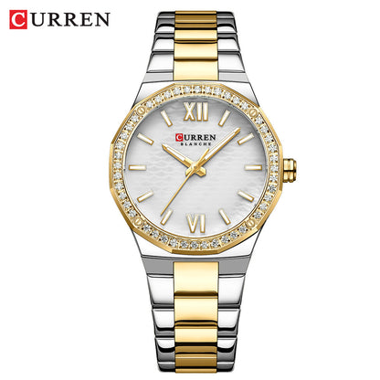 A 9103 Ladies Korean Small Fashion Diamond-encrusted Polygon Waterproof Quartz Steel Strap Watch