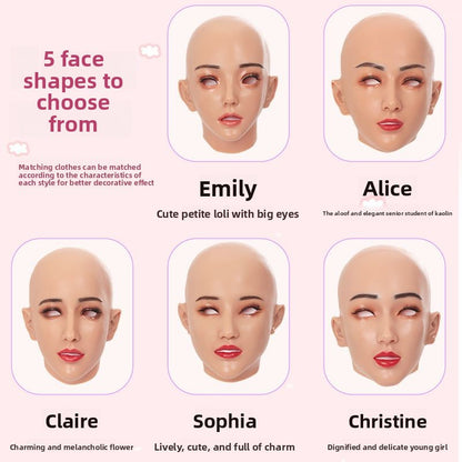 A art face silicone headgear full face cos simulation male to beautiful woman boss CD cross-dressing fake girl head makeup mask