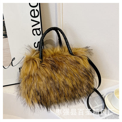 A Plush raccoon fur handbag
