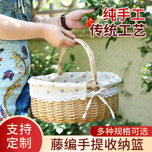 A Portable rattan storage basket Outdoor willow picnic basket Sundries storage ins Wind gift basket Rattan woven basket