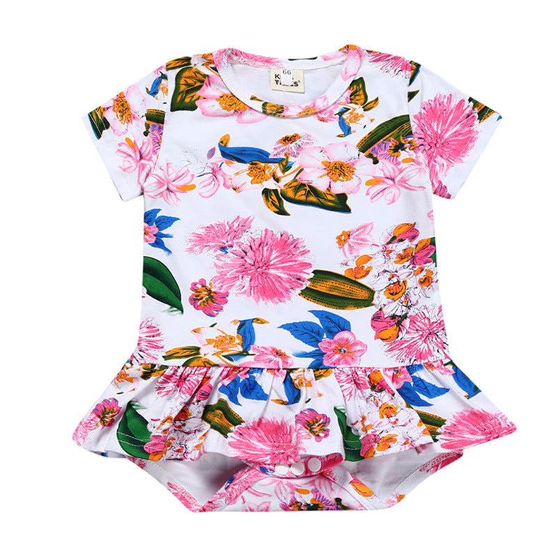 A New baby crawling clothes ins European and American baby onesies, summer girls printed short-sleeved triangle skirts - Mixbatch