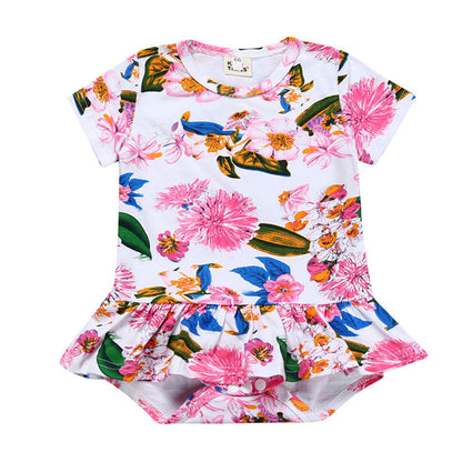 A New baby crawling clothes ins European and American baby onesies, summer girls printed short-sleeved triangle skirts - Mixbatch
