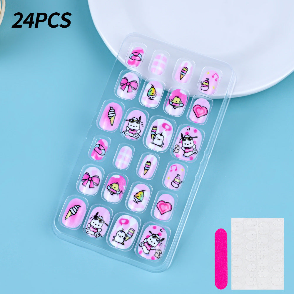 A Cross-border 24 pieces of children wearing nail cartoon animated nail patch removable girl cute manicure fingernail piece - Mixbatch