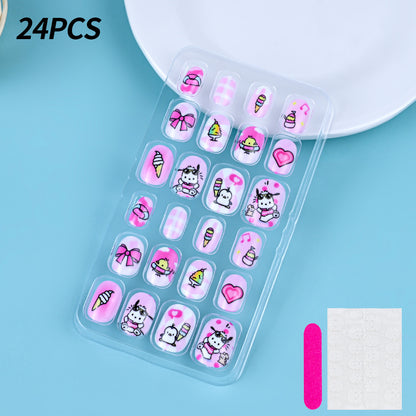 A Cross-border 24 pieces of children wearing nail cartoon animated nail patch removable girl cute manicure fingernail piece - Mixbatch
