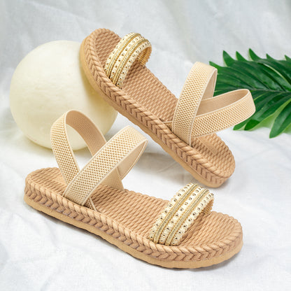 A flat sandals comfortable girls strap elastic sandals lightweight fashion outdoor trendy shoes - Mixbatch