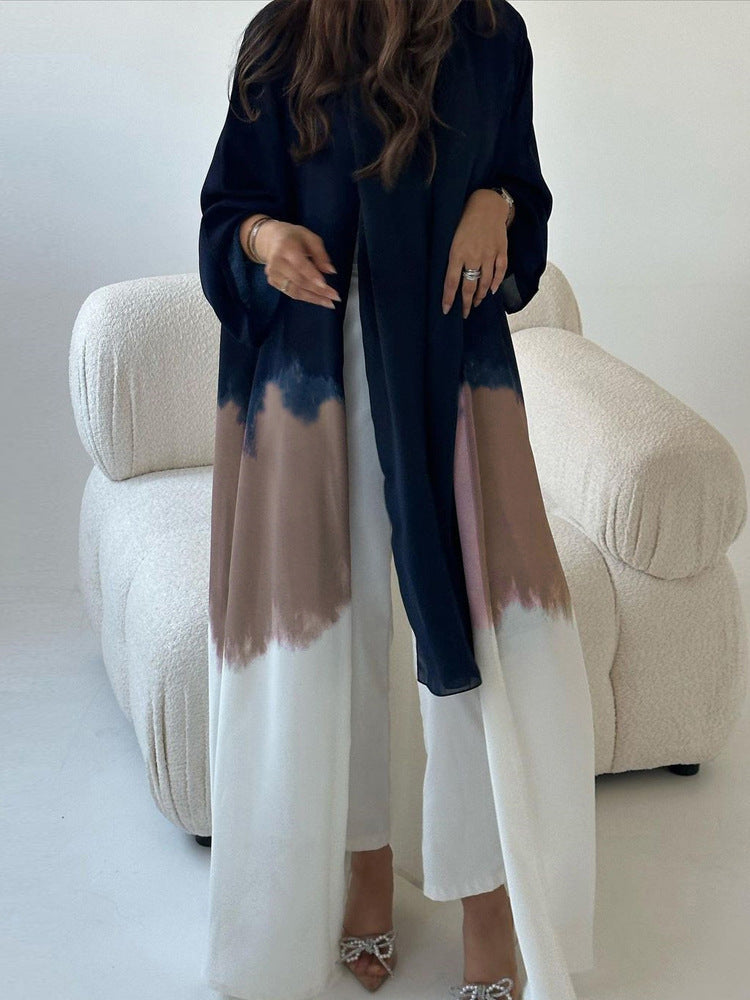 New Middle East Dubai clothing fashion elegant fashion cardigan tie-dye gradual change dress robe - Mixbatch
