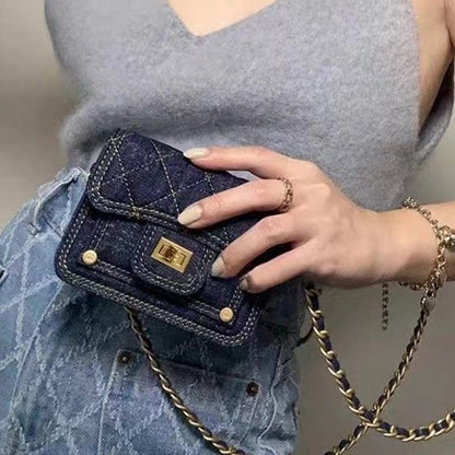 A new casual washed denim mini earphone bag chain decorative messenger bag lipstick bag female tide - Mixbatch