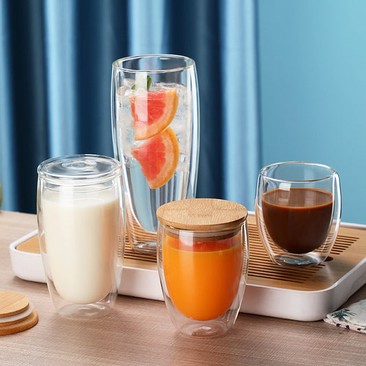 A Egg-shaped double-layer simple glass high borosilicate tea cup transparent milk beverage cup heat-resistant coffee cup wholesale