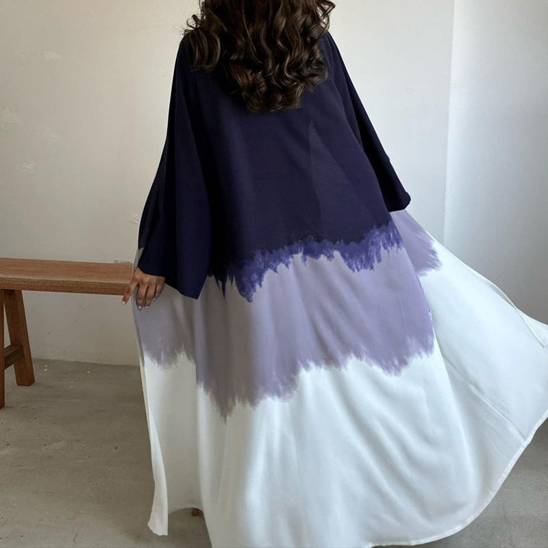 New Middle East Dubai clothing fashion elegant fashion cardigan tie-dye gradual change dress robe - Mixbatch