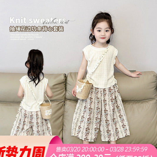 A new girls vest suit summer new women's treasure Korean version foreign style thin children's summer mosquito-proof pants off