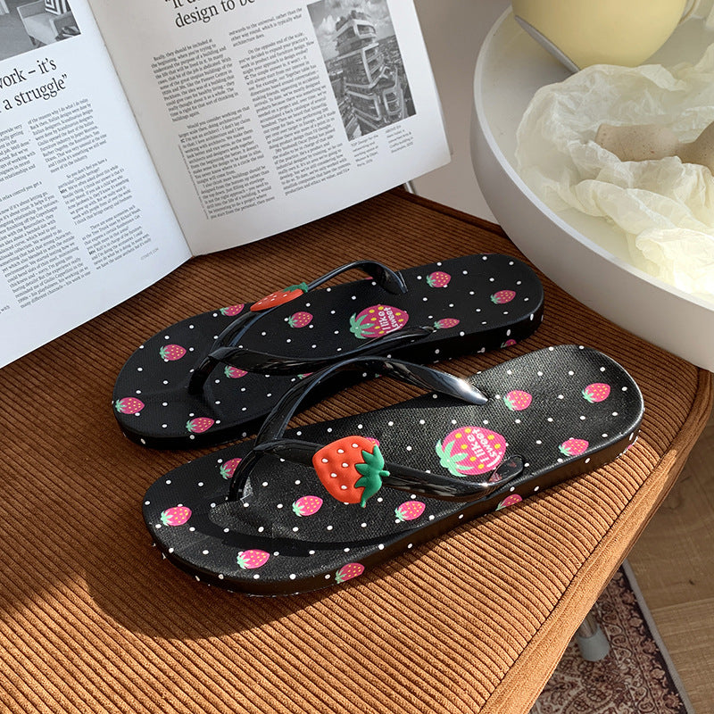 A flip-flops female summer casual wear simple fruit cartoon light and comfortable soft bottom toe pinch foot beach cool slippers