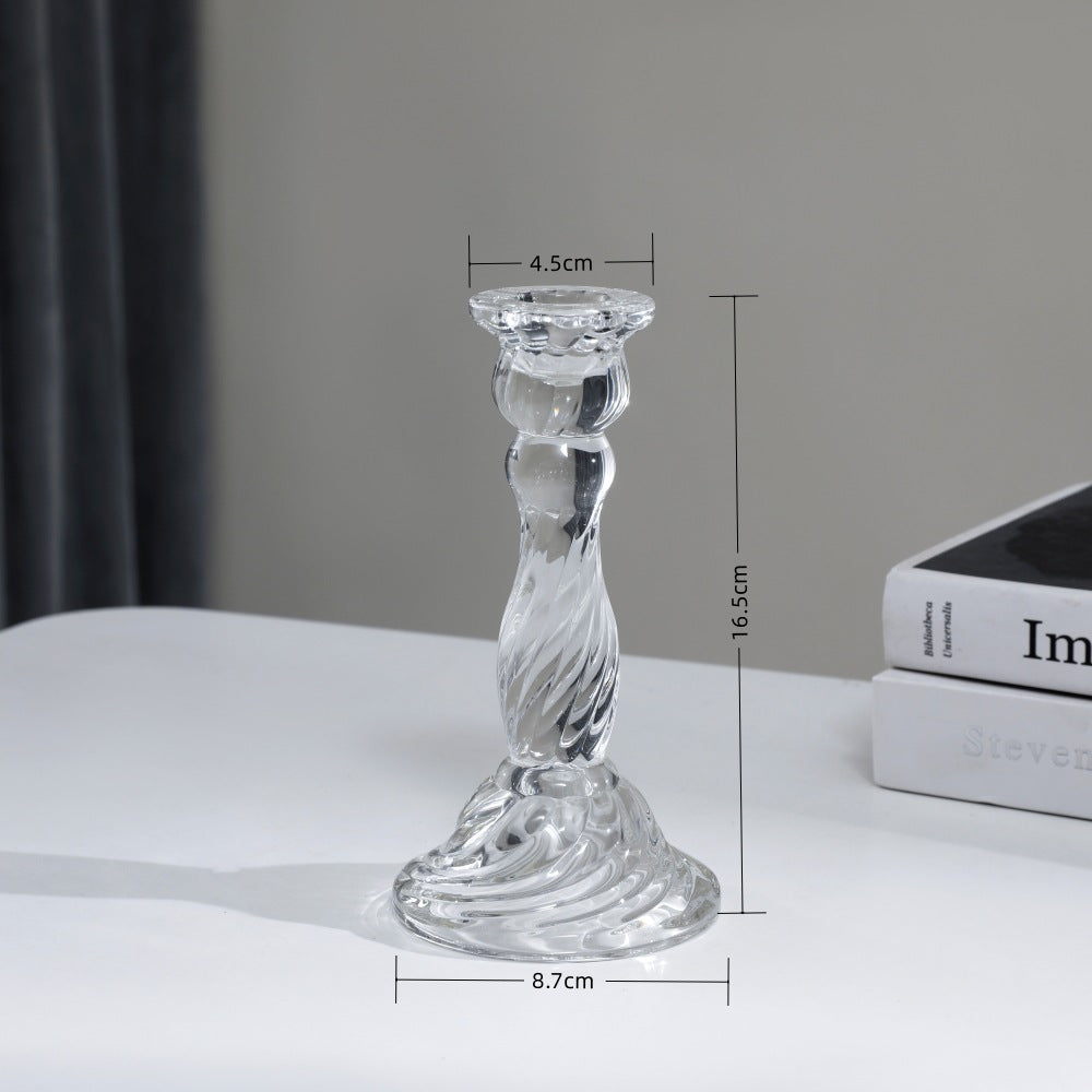 A transparent crystal glass candlestick ornament