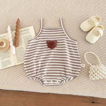Summer Korean version baby camisole jumpsuit for boys and girls, cartoon sleeveless vest, crawling suit for newborns, thin fitting jumpsuit - Mixbatch