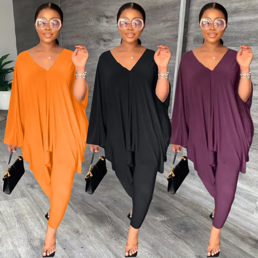 A long-sleeved v-neck suit