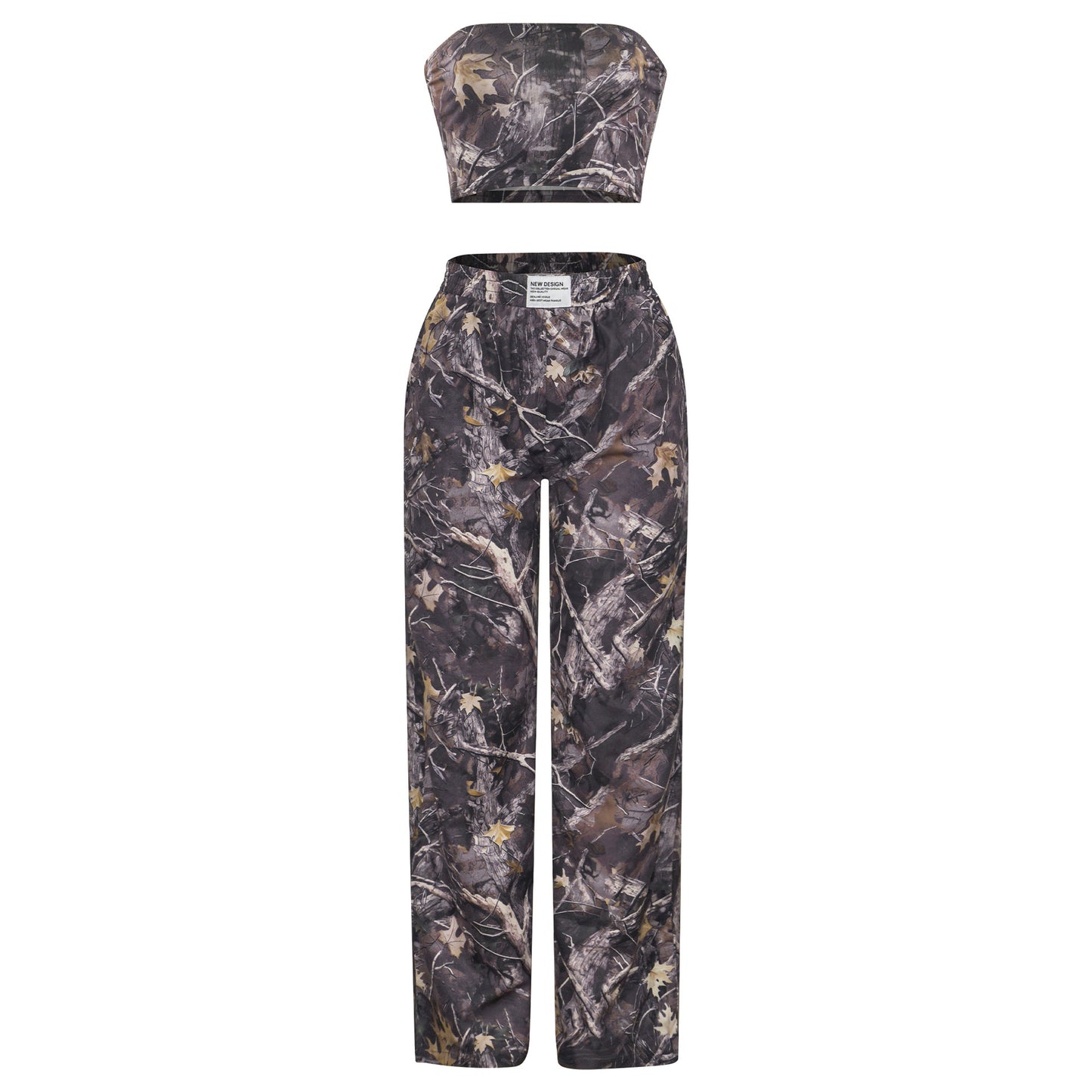 W301ST Cross-border American Teen Women's Fashion Casual Elastic Waist Printed Tube Top Skinny Overalls Set - Mixbatch