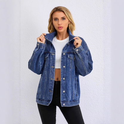 A denim jacket fashion oversized loose women denim jacket versatile