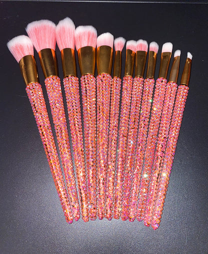 A 12 pcs full of diamond makeup brushes professional face and eye beauty kit, full of diamond Blingbling beauty - Mixbatch