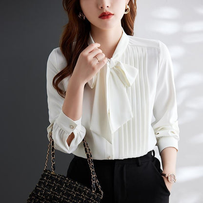 A Korean version of lace-up chiffon new French commuter shirt women - Mixbatch