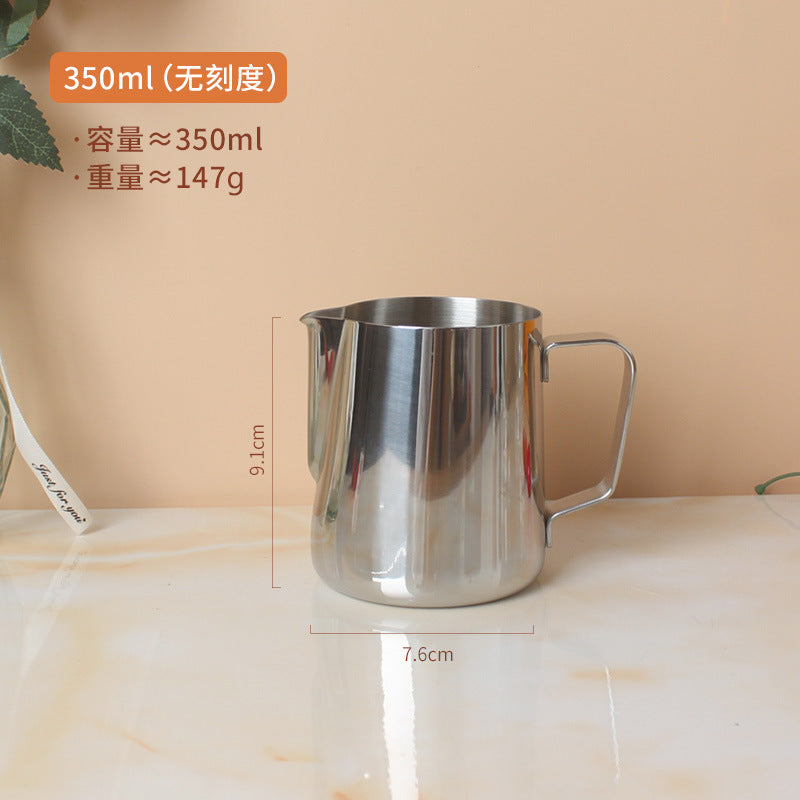 A 304 stainless steel pointed mouth latte cup with graduated coffee latte tank milk foam cup 350/600/900ml