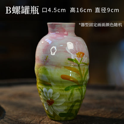 A Jingdezhen handmade oil painting vase dried flower home decoration TV cabinet ornament wine cabinet TV cabinet ceramic flower device