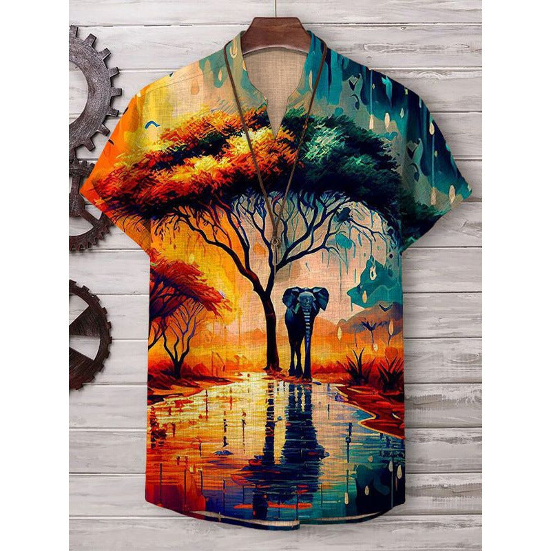A Printed Short Sleeve V-Neck Shirt