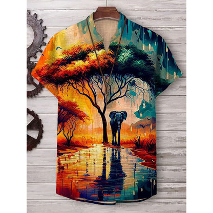 A Printed Short Sleeve V-Neck Shirt
