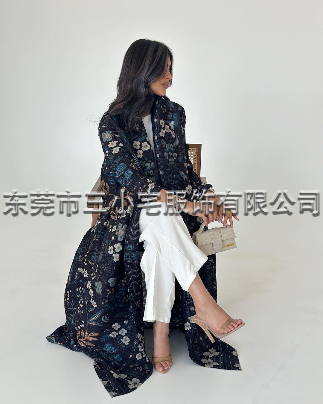 A  Pleated robe print cardigan women's clothing
