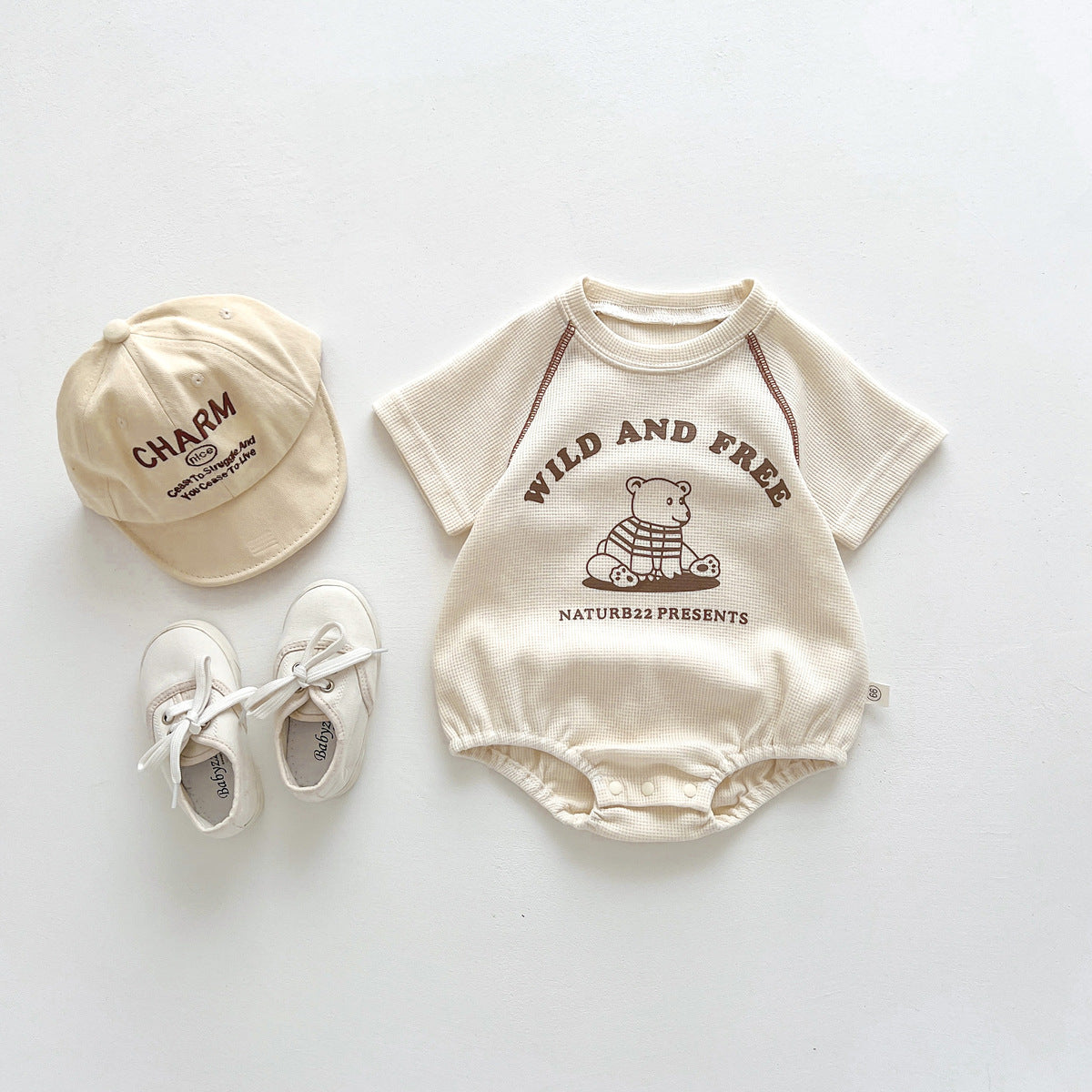 A ins summer dress children's round neck bag fart triangle hayi newborn baby cartoon clothes korean version of the outing one-piece crawling suit - Mixbatch