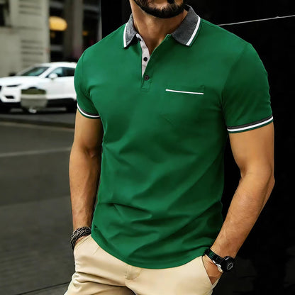 A men's new casual short sleeves; cool and breathable fashion ribbed lapel polo shirt