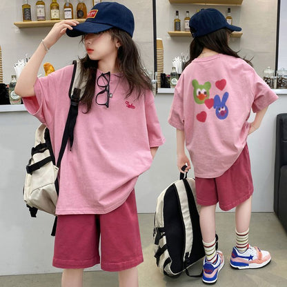 A girl summer thin suit Internet celebrity girl middle aged older children fashionable foreign style fried street sports summer clothes trendy clothes