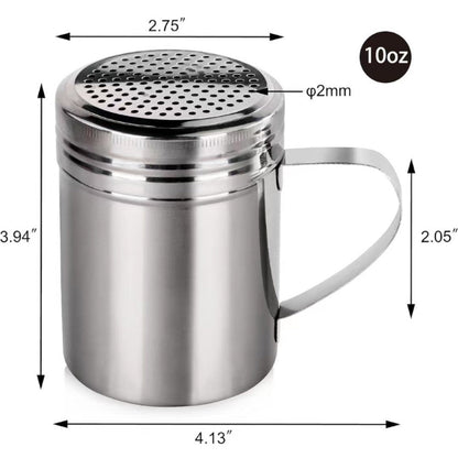 A 304 stainless steel dusting can with lid, moisture-proof with handle, flour sieve, Korean powder cartridge, baking utensils, coffee utensils