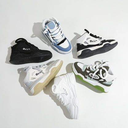 A men's and women's same high-top flats