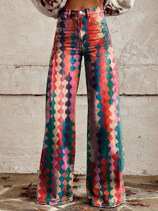 A European and American foreign trade large size women's casual pants, thin imitation jeans, wide legs