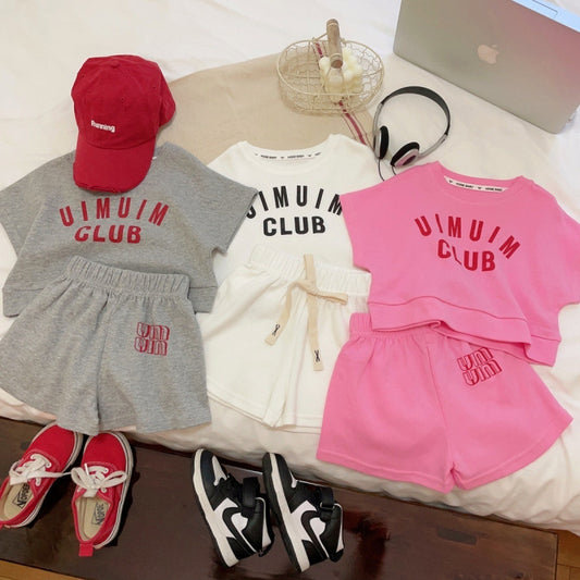 A summer new Korean version girls summer suit children's cotton letters medium and large children's foreign style two-piece set