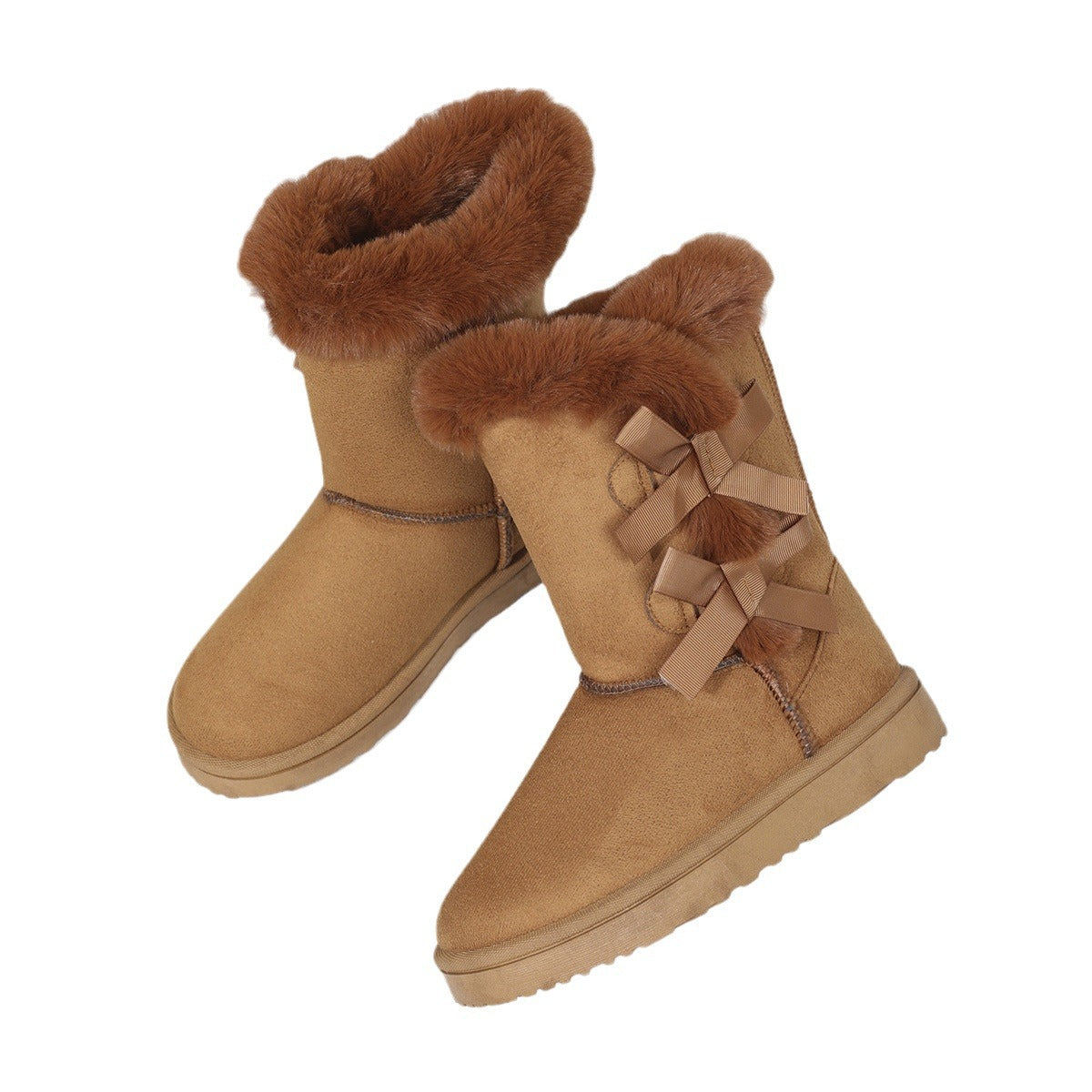 A new medium tube autumn and winter women's snow boots medium and high boots bow fashion velvet snow boots cross-border foreign trade - Mixbatch