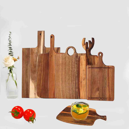 A Acacia wood pizza tray with handle solid wood cheese bread tray household steak plate, creative wooden small cutting board