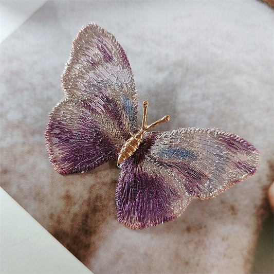 A retro light luxury pure hand embroidered butterfly brooch gradual change craft corsage, fashion niche insect badge accessories - Mixbatch