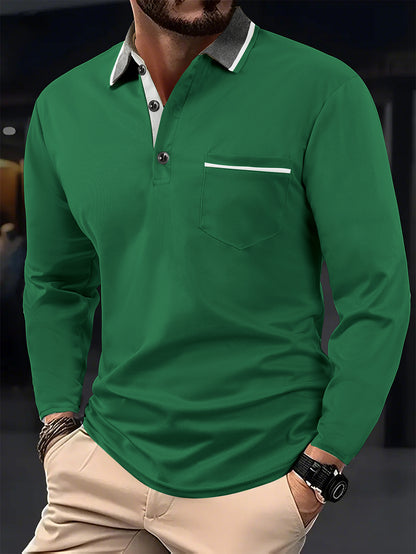 A European and American cross-border men's polo shirt fashion lapel golf wear men's sports long-sleeved POLO shirt wholesale