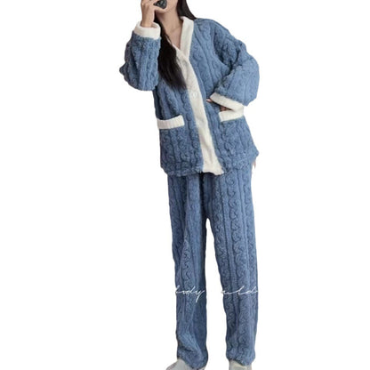A Autumn and winter pajamas women's high-value fleece thickened can be worn outside loose Korean version of student coral fleece suit loungewear - Mixbatch