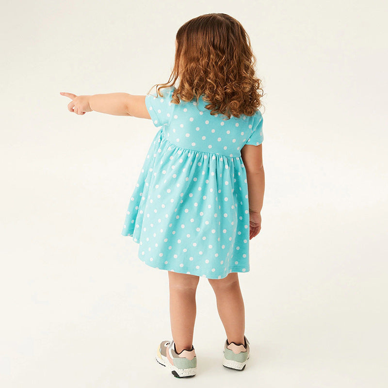 A Little Maven European and American cartoon print children's skirt summer new short-sleeved children's dress 100% COTTON - Mixbatch