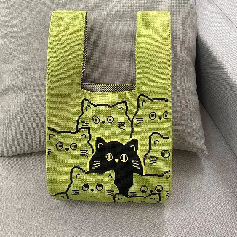 A Internet celebrity handbag women's knitted wool bucket bag Japanese and Korean version versatile hand carry casual tote bag box lunch bag y
