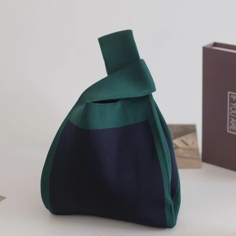 A Internet celebrity handbag women's knitted wool bucket bag Japanese and Korean version versatile hand carry casual tote bag box lunch bag y